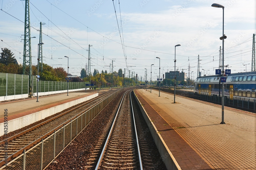 Railway station with passenger train Railway station with passenger train