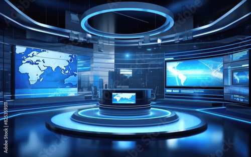 generated illustration minimalistic design Studio interior for news broadcasting.
