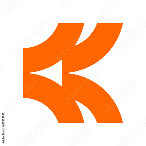 Abstract Geometric Letter K Logo. Orange Abstract Geometric Letter K Logo Concept With Semicircles. Usable For Business And Brand's Names. Flat Vector Logo Design