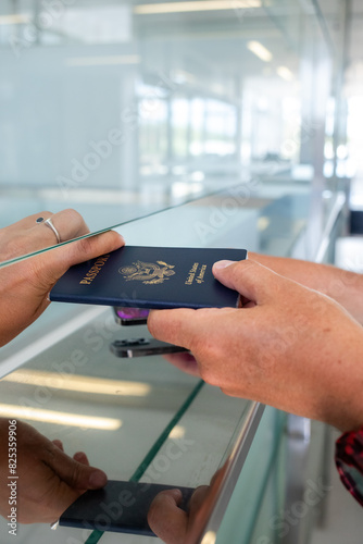 Handing Over Passport at Airport Check-In