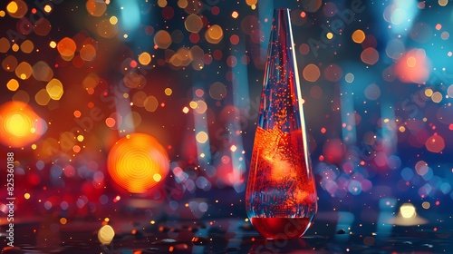 A scene of a lava lamp  with a background of particles of light and wax