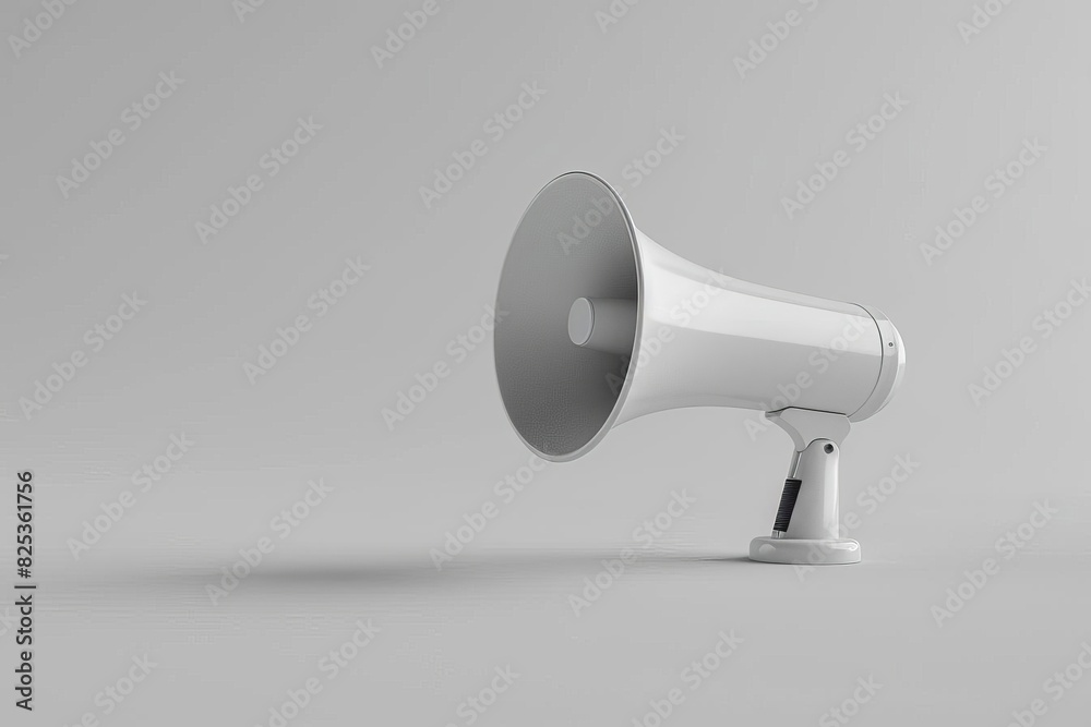 shiny megaphone loudspeaker floating in white space 3d rendering with copy space