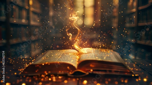 Open book with magic light. photo