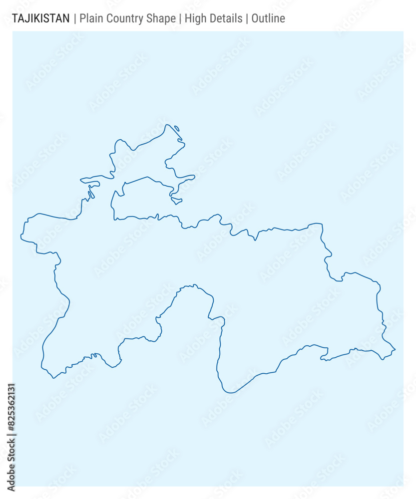 Tajikistan plain country map. High Details. Outline style. Shape of Tajikistan. Vector illustration.