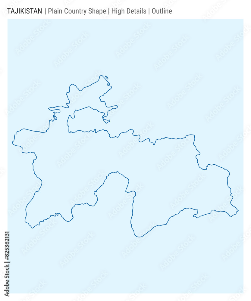 Tajikistan plain country map. High Details. Outline style. Shape of Tajikistan. Vector illustration. Tajikistan plain country map. High Details. Outline style. Shape of Tajikistan. Vector illustration.