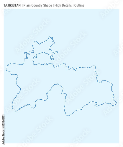 Tajikistan plain country map. High Details. Outline style. Shape of Tajikistan. Vector illustration.