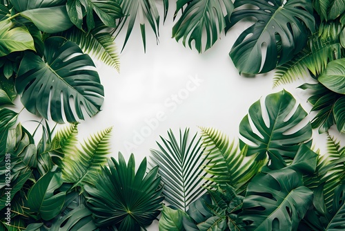 Vibrant and lush tropical plant wall decor, featuring a variety of leafy plants and fronds. Perfect for adding a touch of nature to any space.