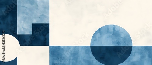 Minimalist Blue and White Abstract Geometric Shapes and Composition for Contemporary Digital Art and Design