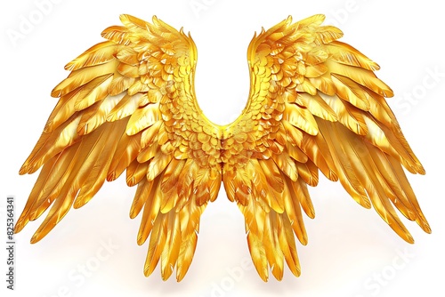 Gold angel wings icon isolated on a white background, detailed illustration, high resolution, professional photograph