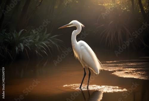 Dark and mysterious a majestic pristine egret stan photo
