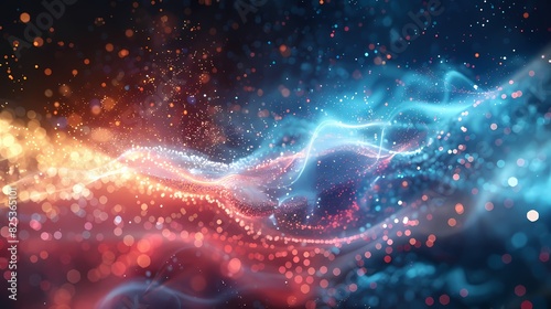 A scene of a particle wave  with a background of particles of matter and energy