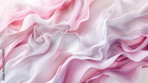 Abstract modern pink and white background, folded ribbons macro, fashion wallpaper with wavy layers and ruffles, generative ai photo