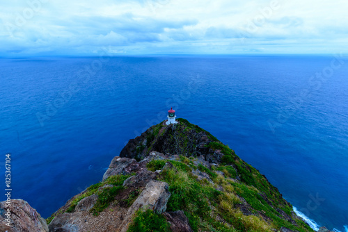 Aerial view of Makapu Point Lighthouse, Oahu, Hawaii, USA. photo