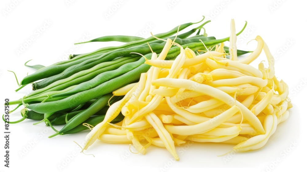 Fresh Yellow French Beans and Raw String Beans Pile on White Background Fresh Yellow French Beans and Raw String Beans Pile on White Background