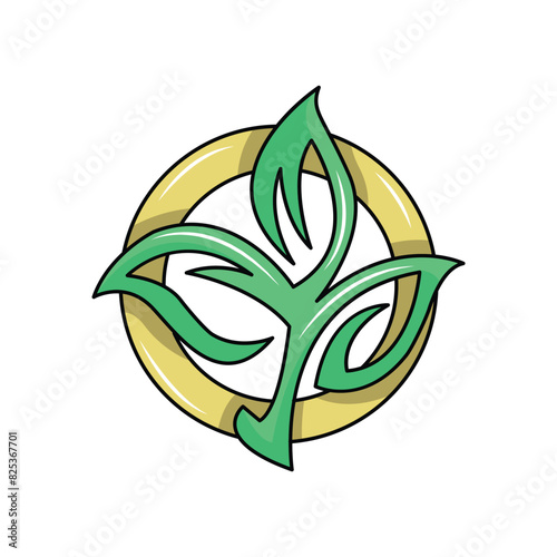 three leaf logo combined with a circle. solid color style.