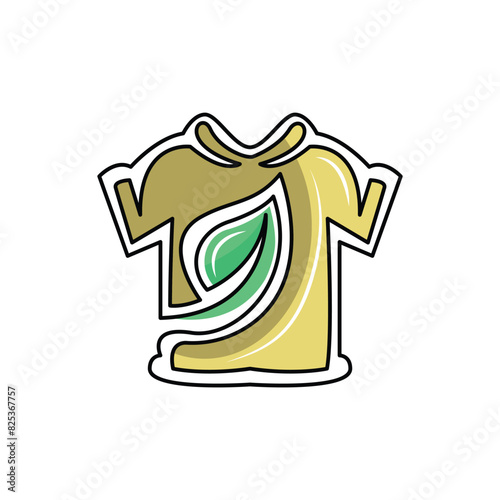 leaf logo combined with a t-shirt. logo modern sign template. solid color style.