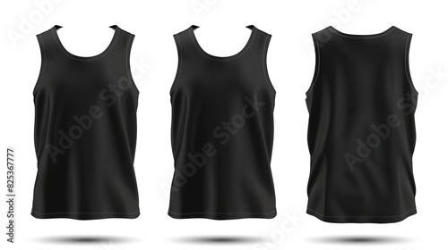 Set of Sleeveless Black Tops - Front, Back, and Side Views

 photo
