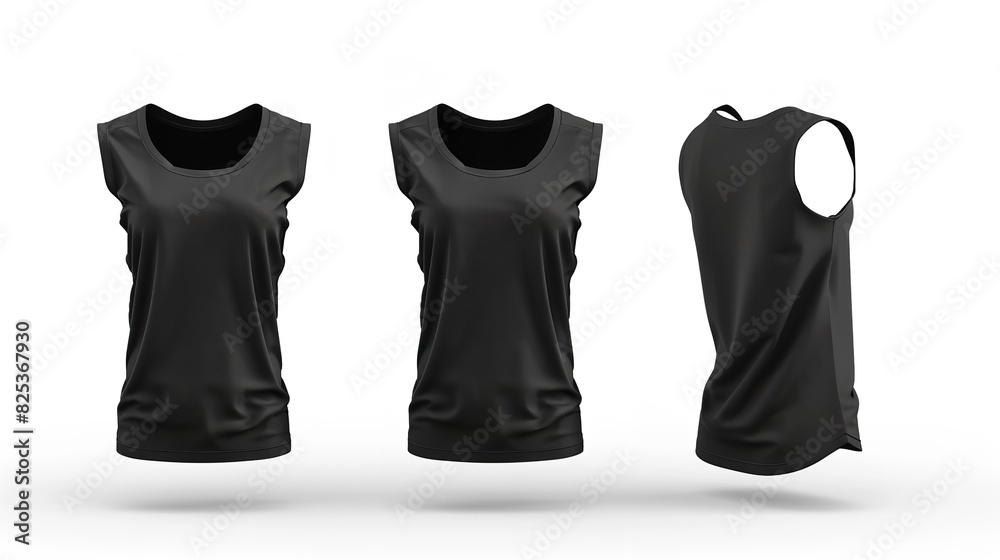 Set of Sleeveless Black Tops - Front, Back, and Side Views
Set of Sleeveless Black Tops - Front, Back, and Side Views