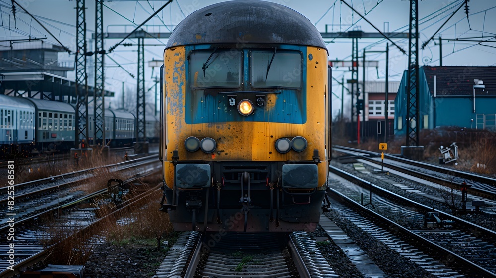 Obraz premium Front view of a locomotive with cinematic and professional photography style.