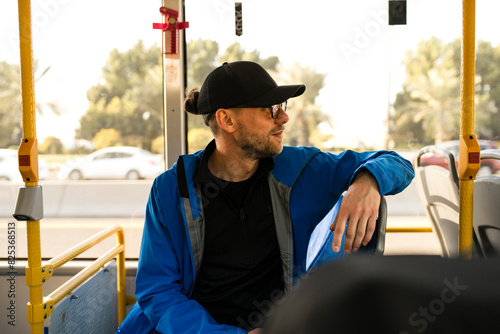 Man traveling by bus photo