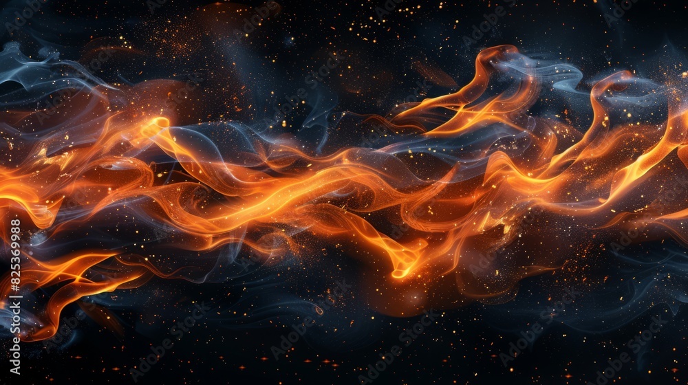 Abstract Fire Flames on Black Background.