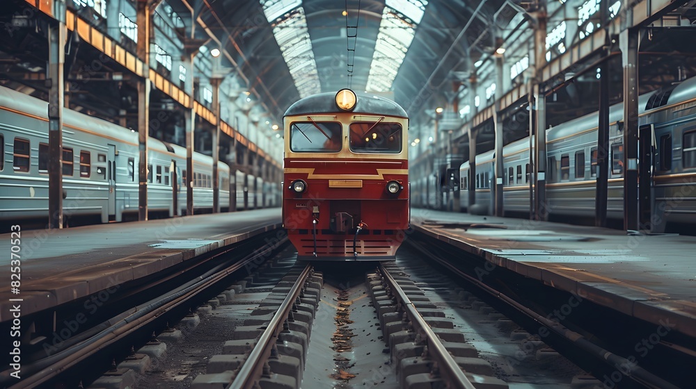 Front view of a locomotive with cinematic and professional photography style. Front view of a locomotive with cinematic and professional photography style.