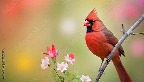 Close-up Northern Cardinal perching on branch,Bird Photography