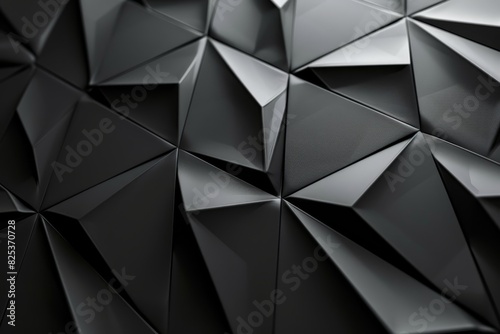 Abstract geometric background with black 3D triangular shapes forming a modern, futuristic pattern with sharp angles and shadows.