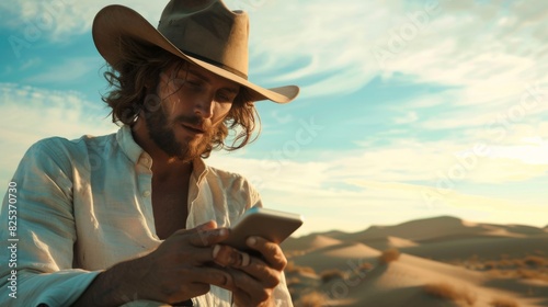 The cowboy with smartphone photo