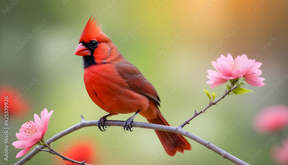 Close-up Northern Cardinal perching on branch,Bird Photography Close-up Northern Cardinal perching on branch,Bird Photography