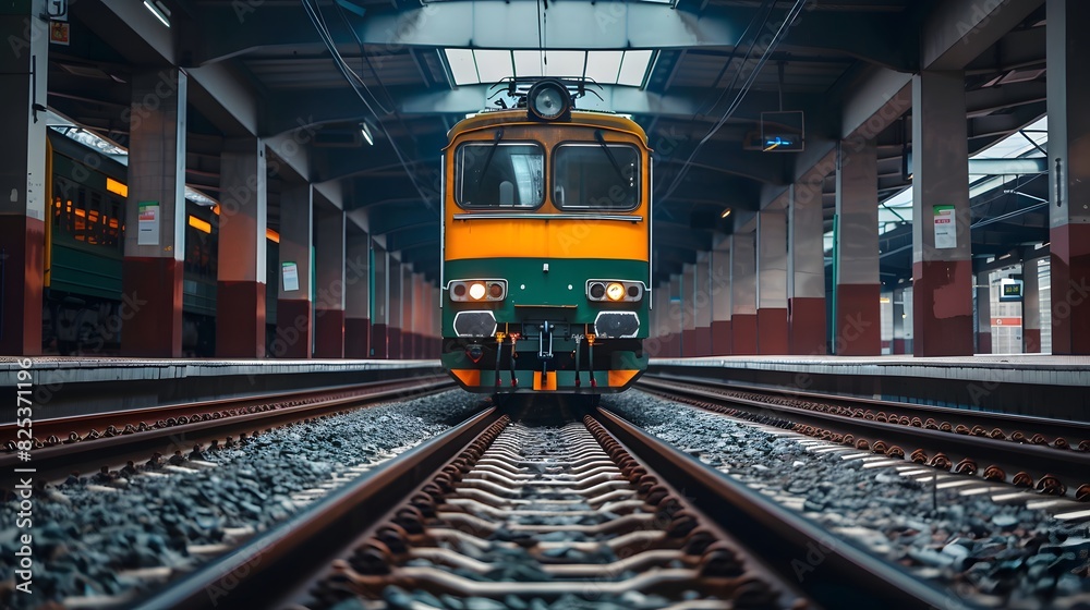 Front view of a locomotive with cinematic and professional photography style. Front view of a locomotive with cinematic and professional photography style.