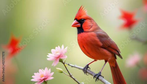 Close-up Northern Cardinal perching on branch Bird Photography