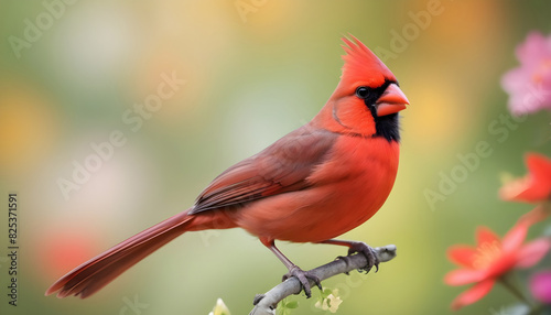 Close-up Northern Cardinal perching on branch,Bird Photography photo