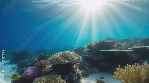 Underwater landscape with corals and fish