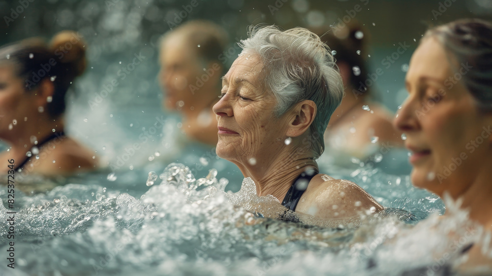 Obraz premium A group of women are swimming in a pool