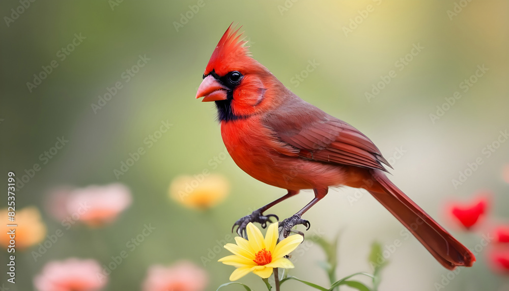 Close-up Northern Cardinal perching on branch,Bird Photography Close-up Northern Cardinal perching on branch,Bird Photography