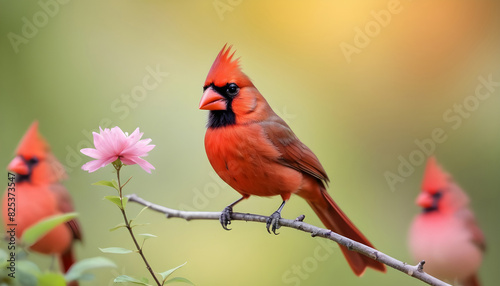 Close-up Northern Cardinal perching on branch,Bird Photography © MRP Designer