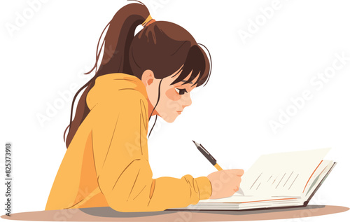 Young woman jotting down notes on a notebook at her office desk