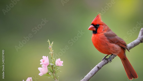Close-up Northern Cardinal perching on branch,Bird Photography