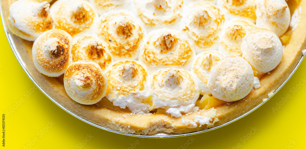 Lemon Meringue Pie, butter enriched shortcrust pastry filled with creamy lemon and topped with meringue Lemon Meringue Pie, butter enriched shortcrust pastry filled with creamy lemon and topped with meringue