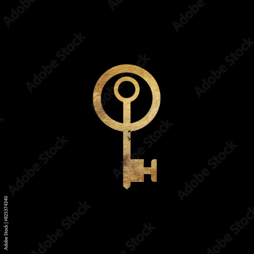 Key Icon in Gold Gradient Minimalist Neumorphism Style © Sekai