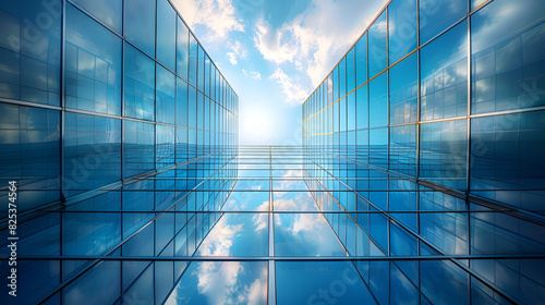 Modern Glass Skyscraper Reflecting Blue Sky and Clouds