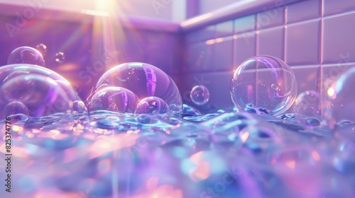 An ethereal bath with vibrant dancing bubbles symbolizing the constantly evolving nature of quantum foam. photo