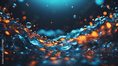 Waves background with bokeh and bubbles. Holiday waves and shimmering light form a magical Christmas backdrop, enhanced by bokeh bubbles in this festive design illustration.