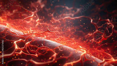Close-Up of Human Blood Vessels with Red Glow
