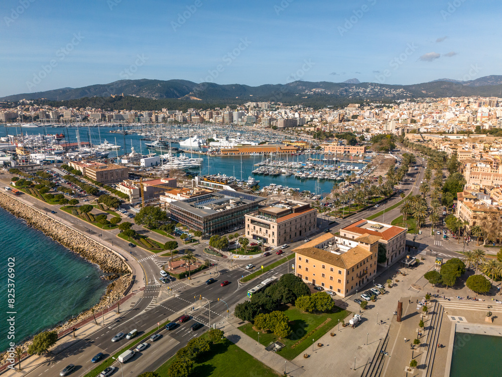 Aerial drone view of Palma de Mallorca, Spain