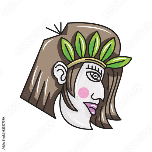 a beautiful woman wearing a headband made from a series of leaves. logo modern sign template. solid color style.