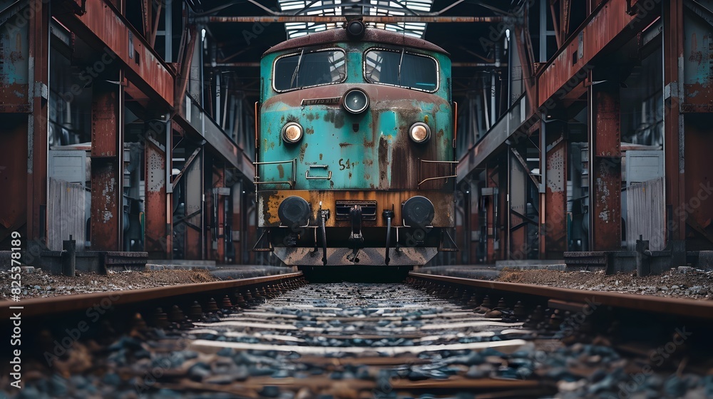 Front view of a locomotive with cinematic and professional photography style. Front view of a locomotive with cinematic and professional photography style.