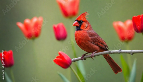 Close-up Northern Cardinal perching on branch,Bird Photography © MRP Designer