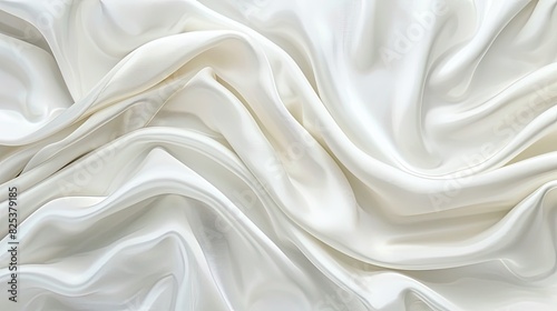 A seamless abstract white texture background featuring elegant swirling curves in a wave pattern, set against a bright white fabric material background.